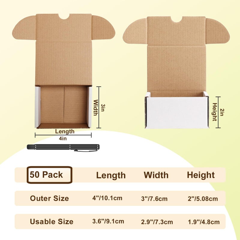 WIFTREY 50 Packs 4X3X2 Small Shipping Boxes, White 4 x 3 x 2 inches Corrugated Cardboard Box for Packaging Small Business, Card Boxes, Mailer for Storage - Image 2